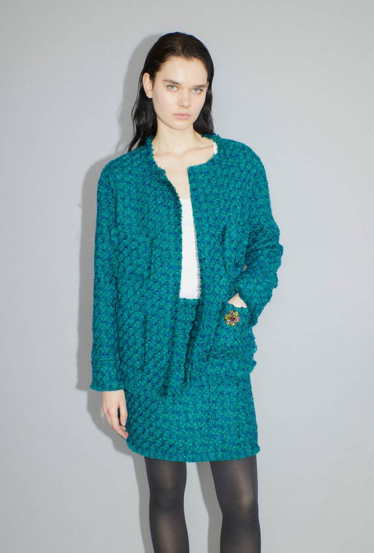 Odeeh Bouclé Tweed Rock, Dark Peacock Riesige Ersparnisse