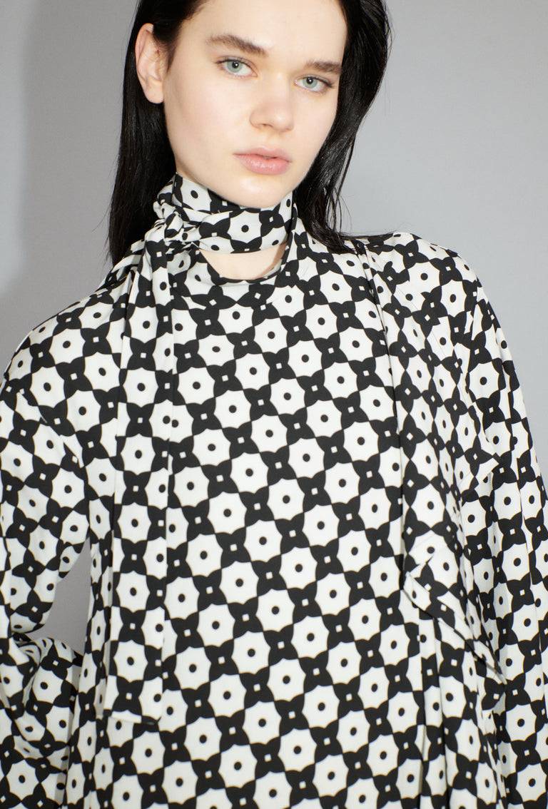 Odeeh Geometric Flowers Kleid, Black White Neueste Stile
