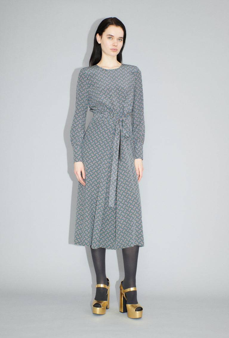 Odeeh Morphid Grid on Crepe de Chine Kleid, Lake Green Letzte 2 Tage