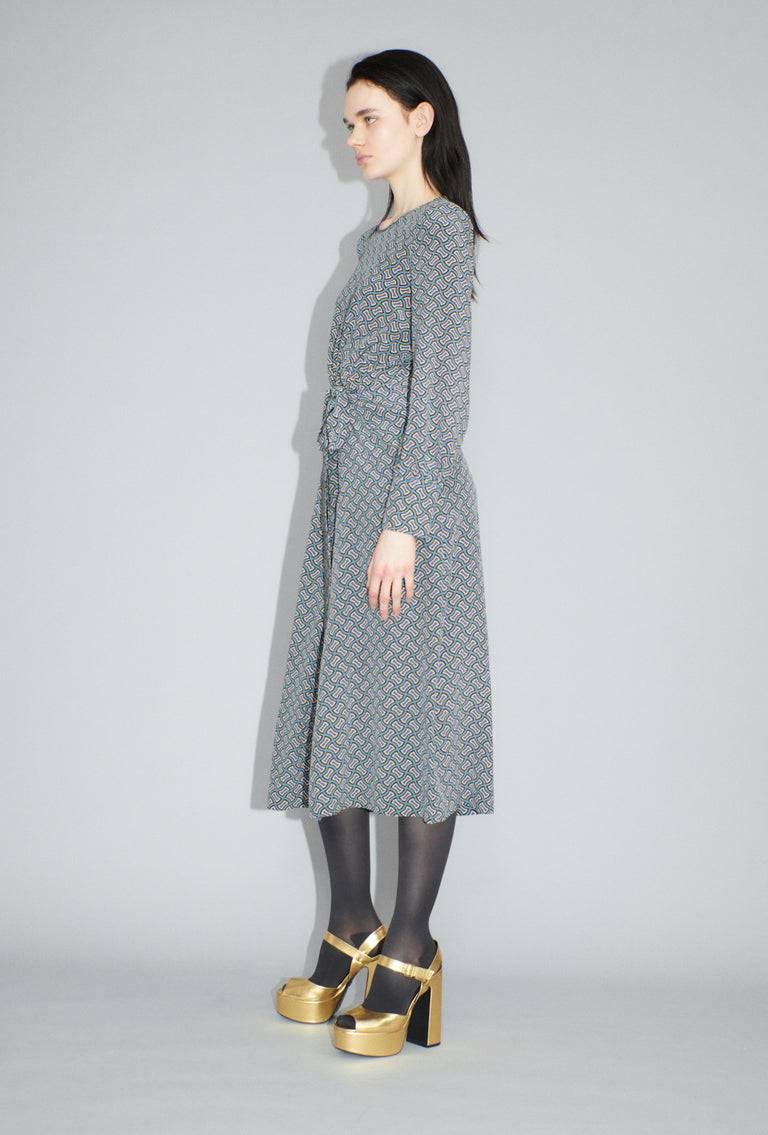 Odeeh Morphid Grid on Crepe de Chine Kleid, Lake Green Letzte 2 Tage
