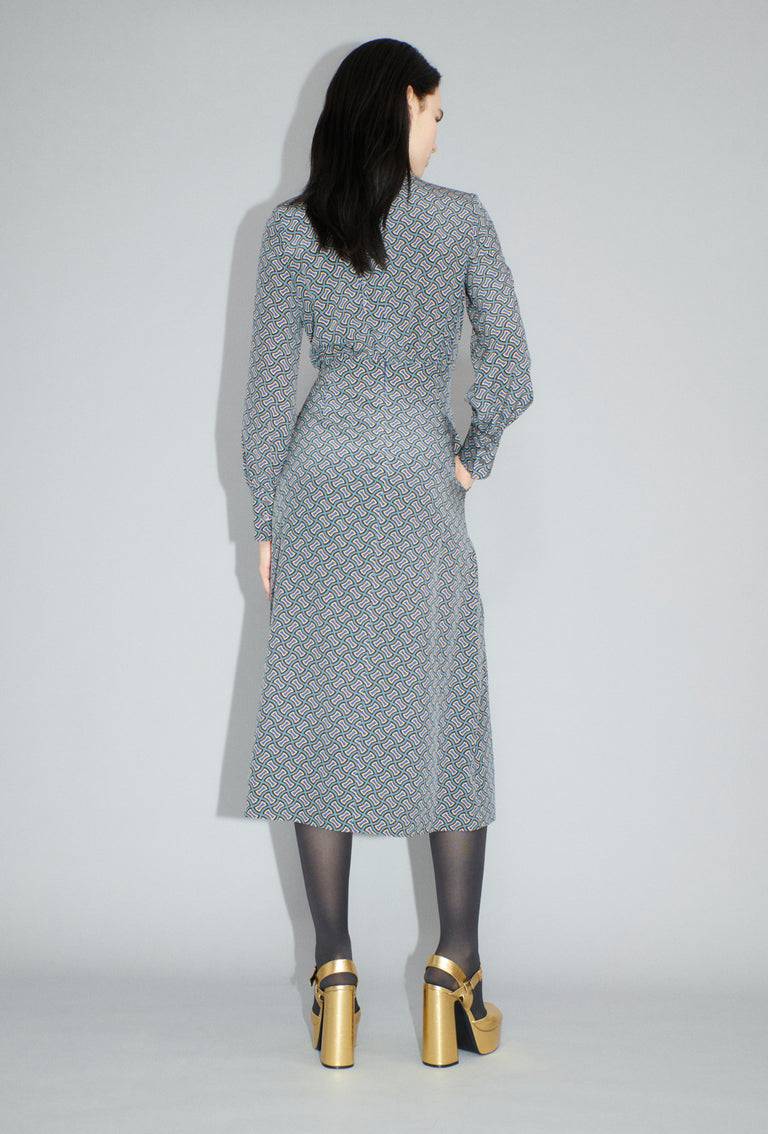 Odeeh Morphid Grid on Crepe de Chine Kleid, Lake Green Letzte 2 Tage