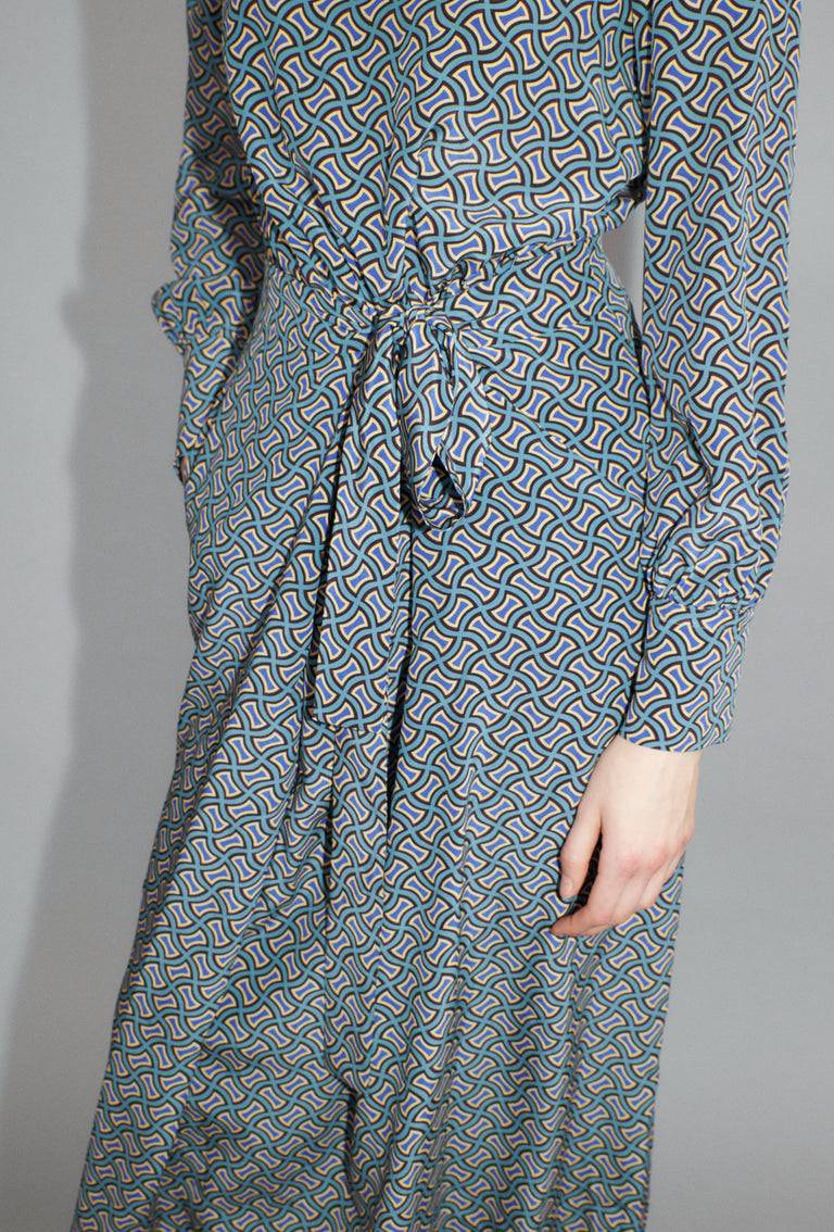 Odeeh Morphid Grid on Crepe de Chine Kleid, Lake Green Letzte 2 Tage