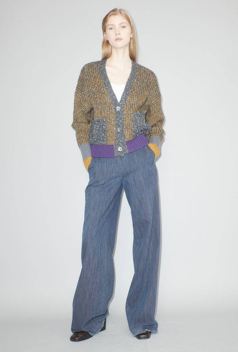 Odeeh Slub Tweed Cardigan, Olive Brown im Angebot