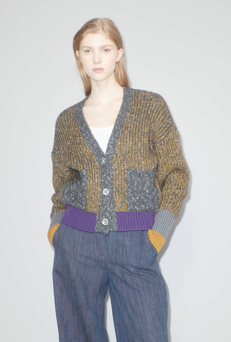 Odeeh Slub Tweed Cardigan, Olive Brown im Angebot