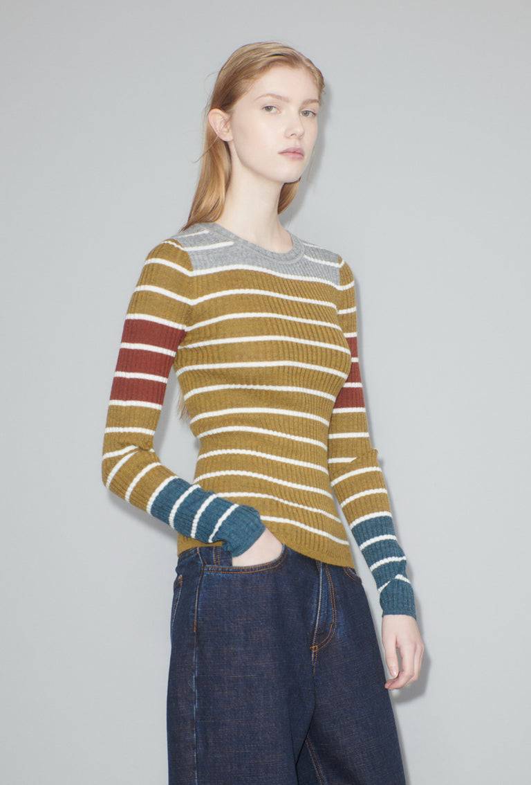Odeeh Placed Stripe Pullover, Greengold Limitierter Zeitrabatt