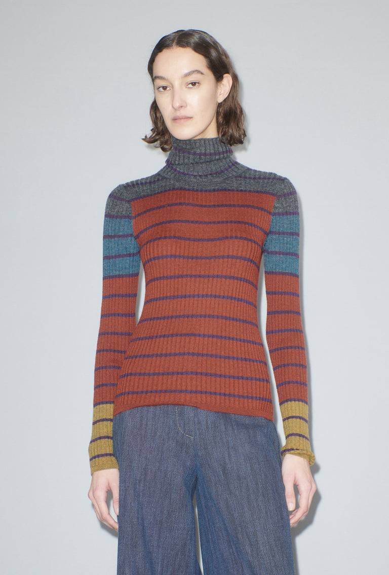 Odeeh Placed Stripe Pullover, Dark Copper Fabrikpreis