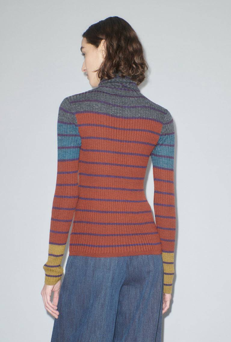 Odeeh Placed Stripe Pullover, Dark Copper Fabrikpreis