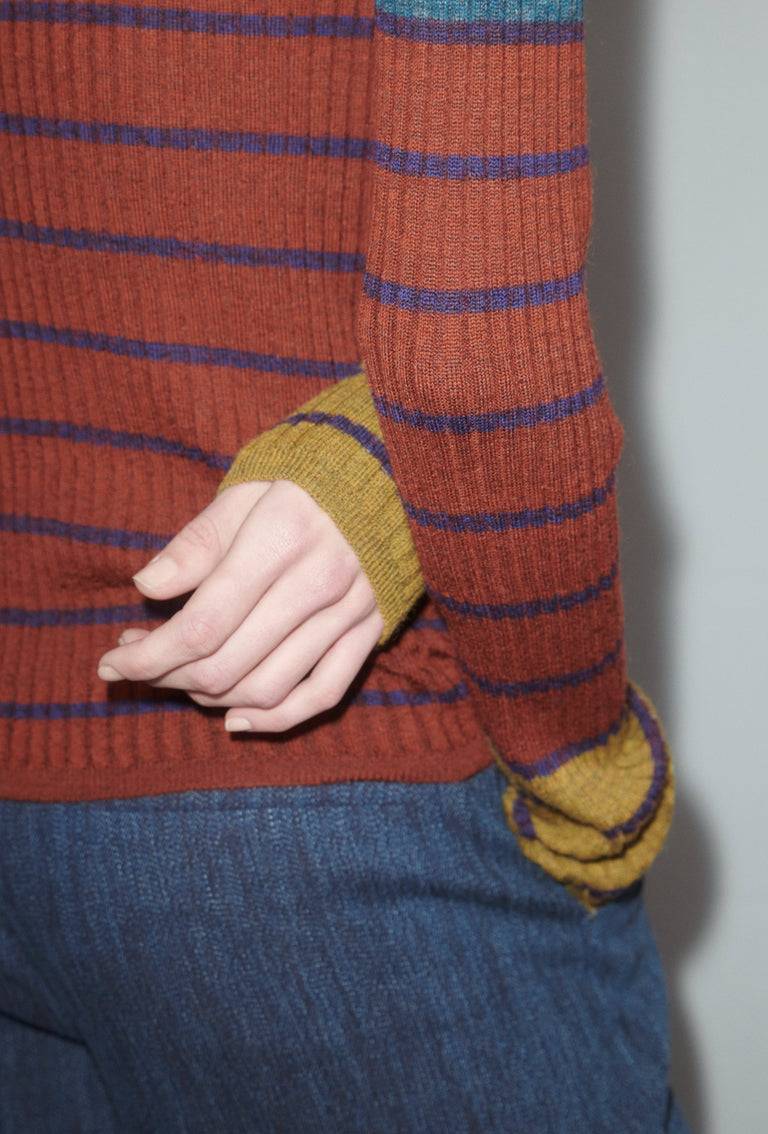 Odeeh Placed Stripe Pullover, Dark Copper Fabrikpreis