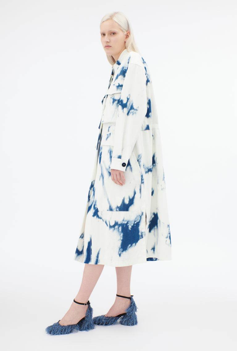 Odeeh Tie Dye Denim "Made in Italy" Mantel, Blue White Räumungsverkauf