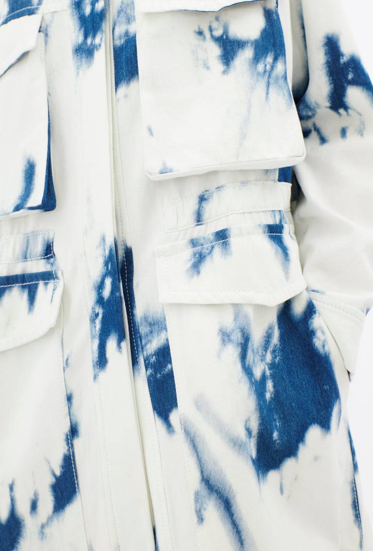 Odeeh Tie Dye Denim "Made in Italy" Mantel, Blue White Räumungsverkauf