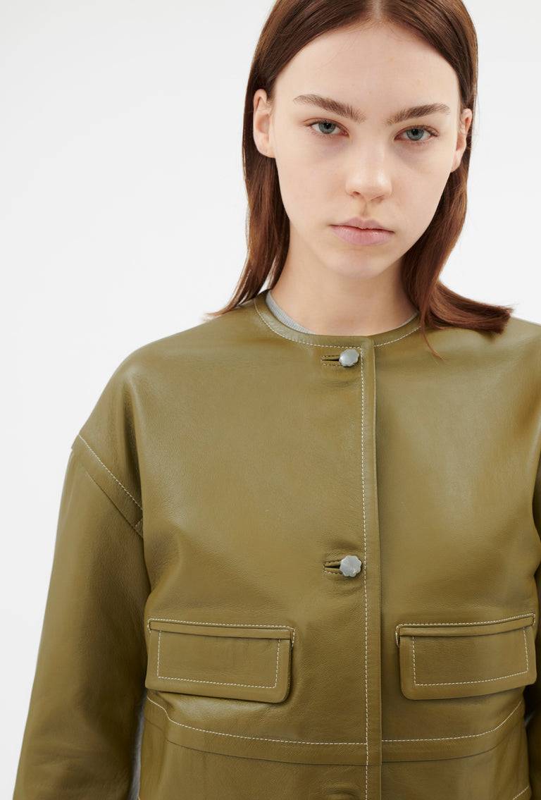 Odeeh Lamb Nappa Wet Look Jacke, Goldolive Sonderangebote