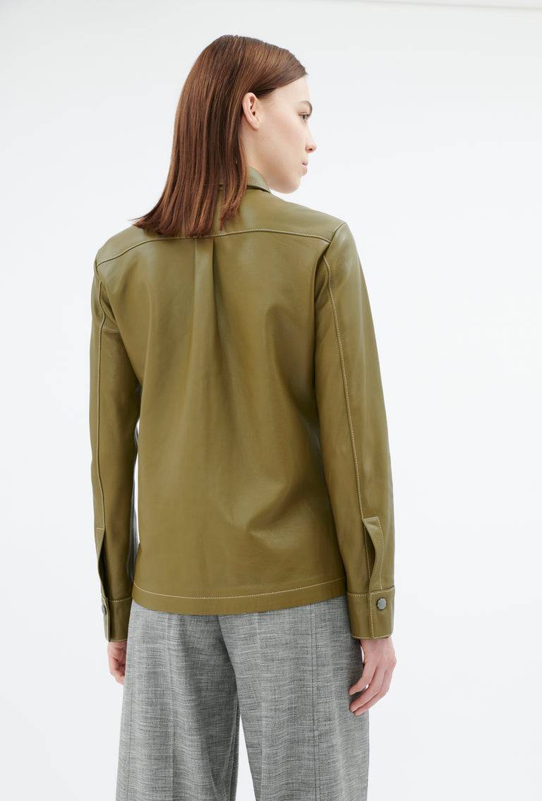 Odeeh Lamb Nappa Wet Look Bluse, Goldolive VIP-Rabatte