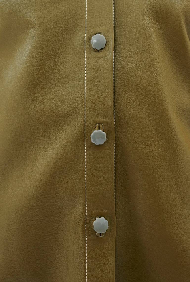 Odeeh Lamb Nappa Wet Look Bluse, Goldolive VIP-Rabatte