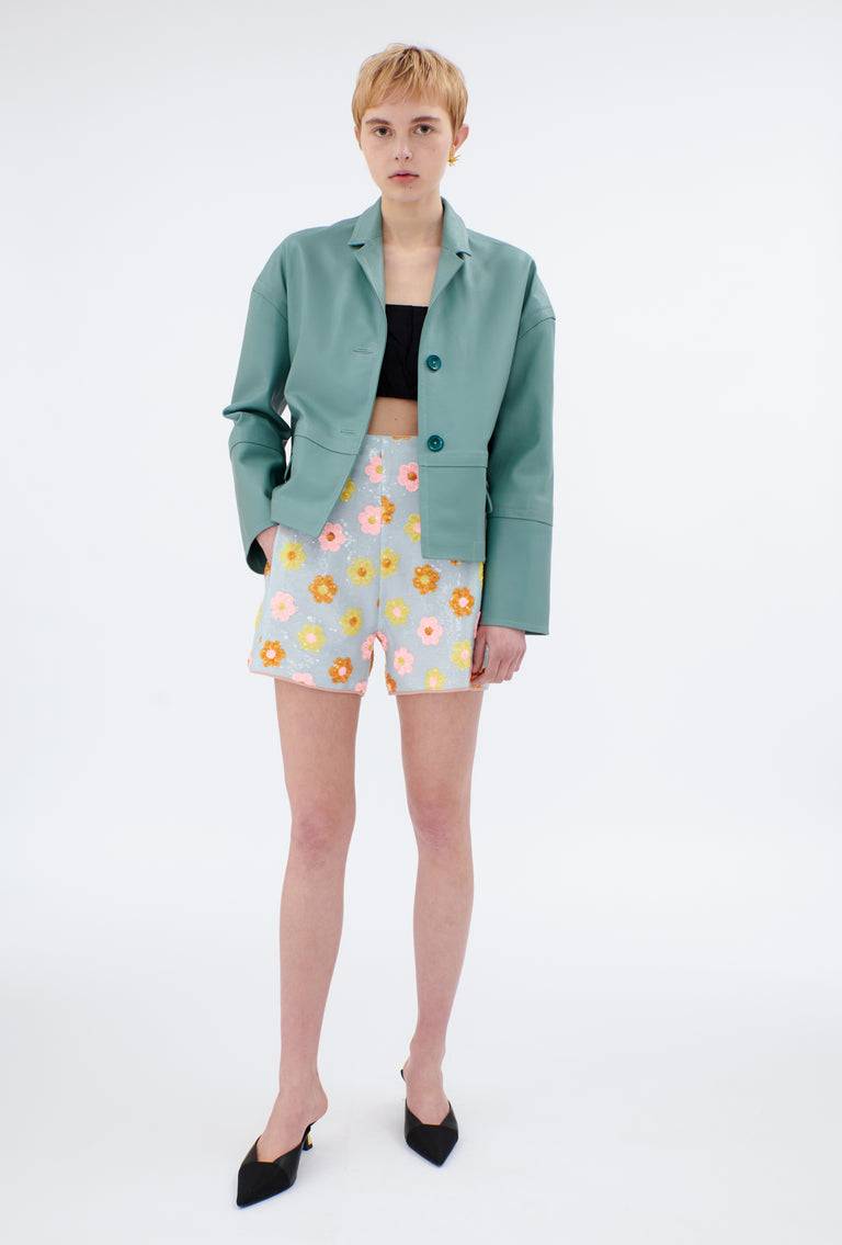 Odeeh Lamb Nappa Wet Look Jacke, Lake Green Kostenlose Rückgabe