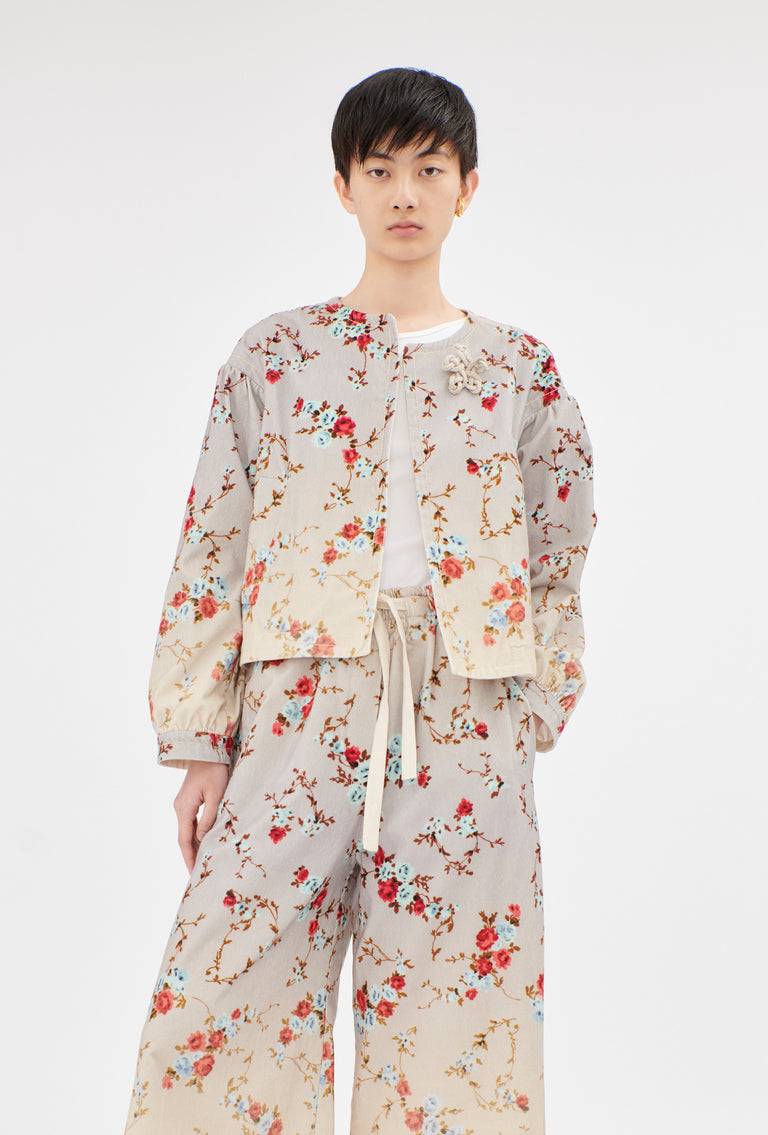 Odeeh "Mini Bouquets / Stamped Corduroy Degradé Jacke, Acqua Letzte 3 Tage