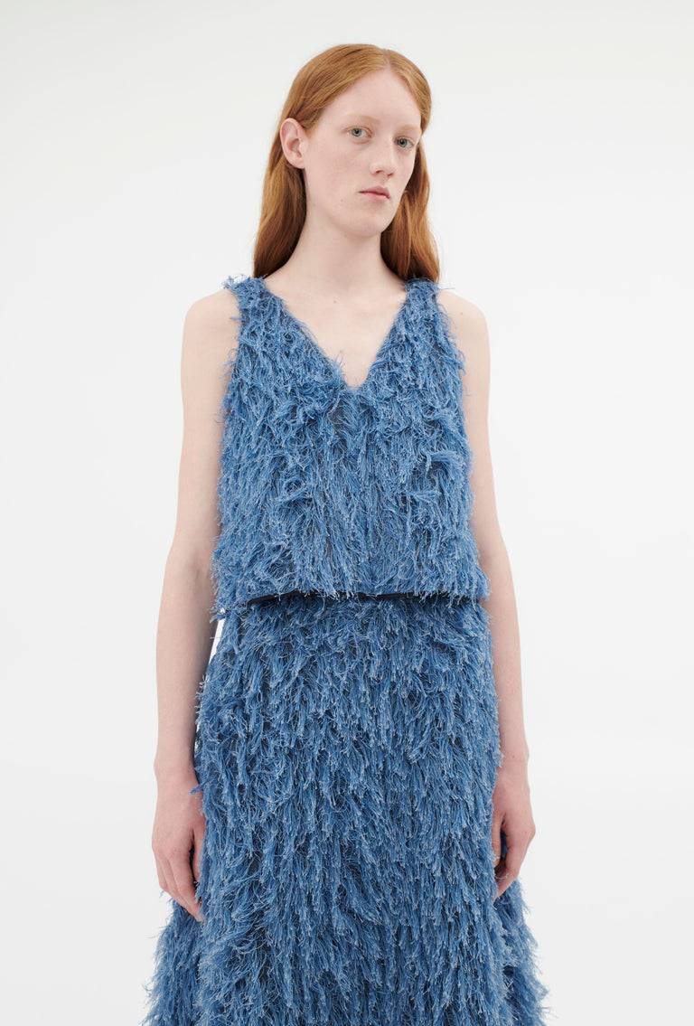 Odeeh Delavé Fringes Top, Light Indigo im Angebot