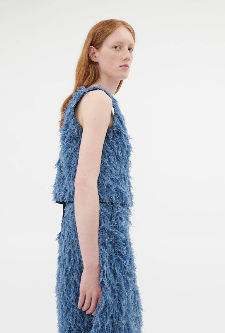 Odeeh Delavé Fringes Top, Light Indigo im Angebot