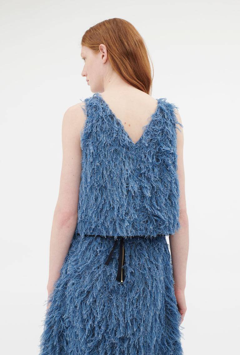 Odeeh Delavé Fringes Top, Light Indigo im Angebot