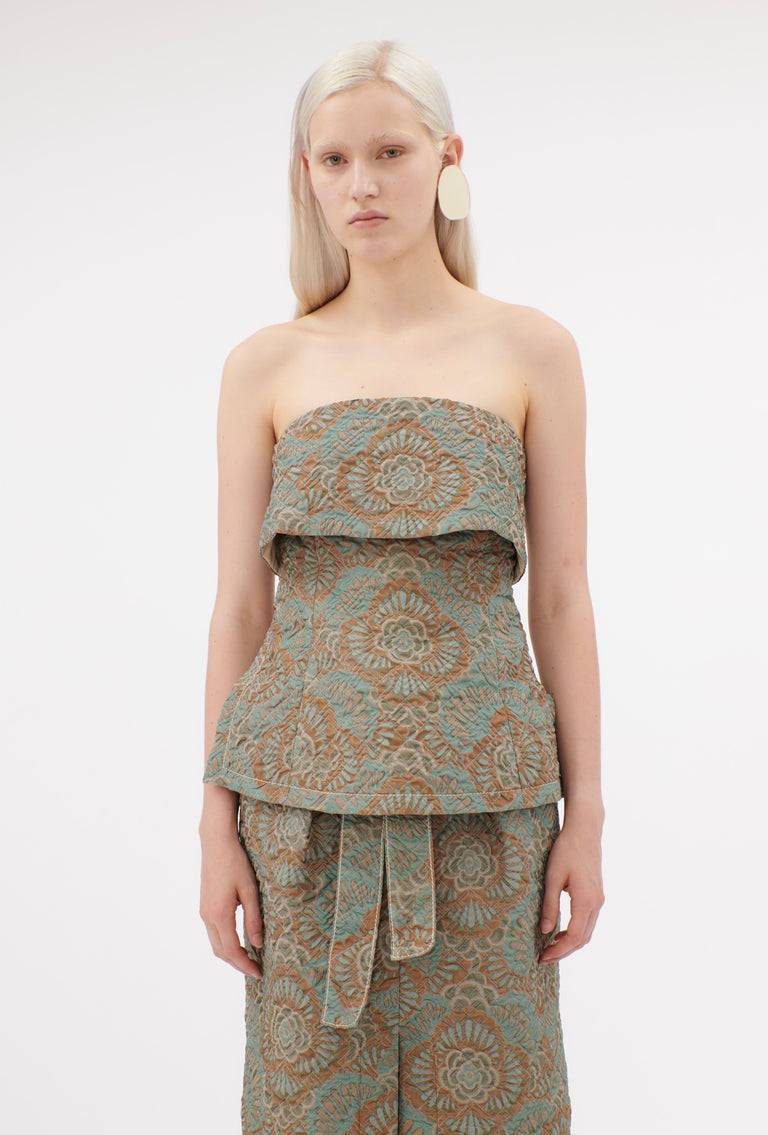 Odeeh Flower Camouflage Matelassé Top, Sea Green Günstiger Verkauf