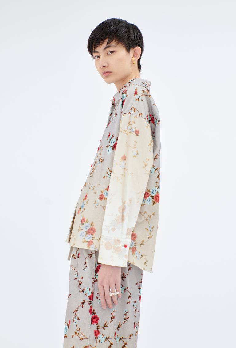 Odeeh Mini Bouquets Stamped Corduroy Degradé Bluse, Aqua Fabrik Onlineshop