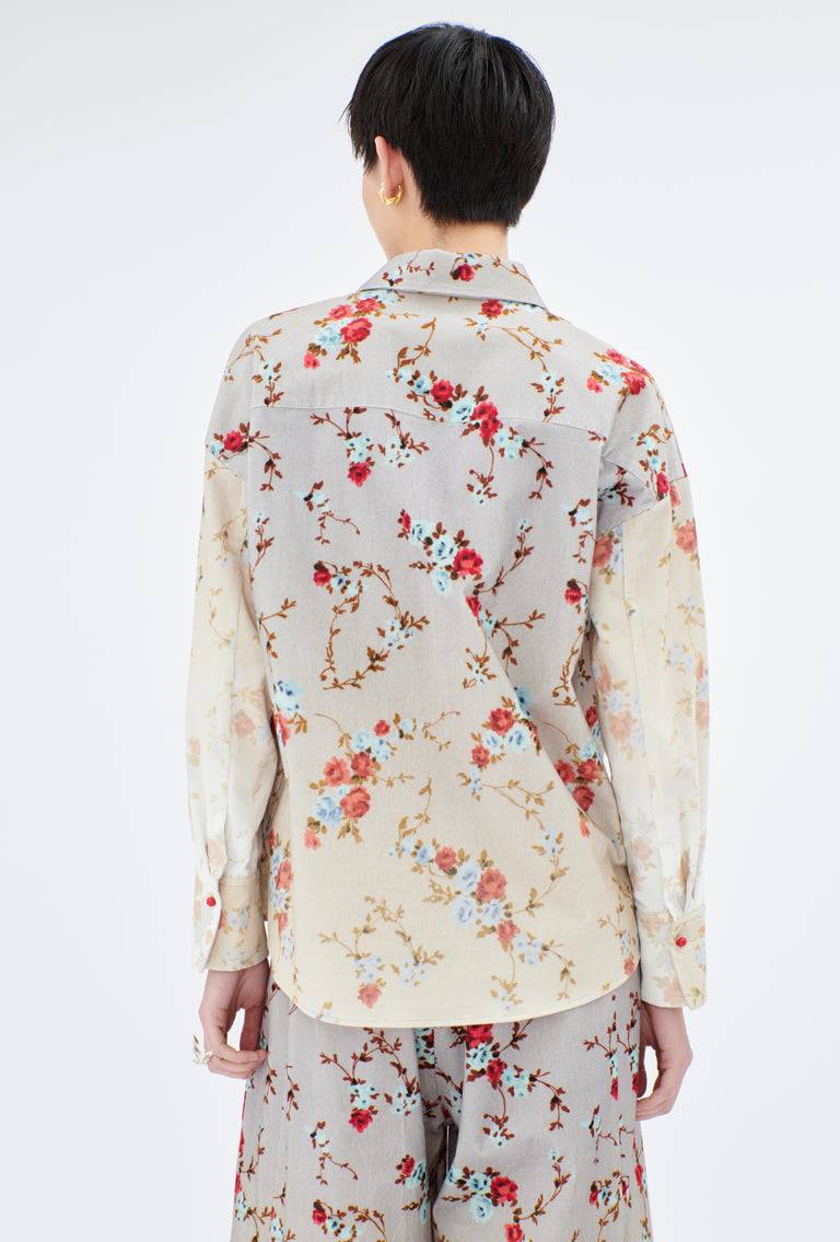 Odeeh Mini Bouquets Stamped Corduroy Degradé Bluse, Aqua Fabrik Onlineshop