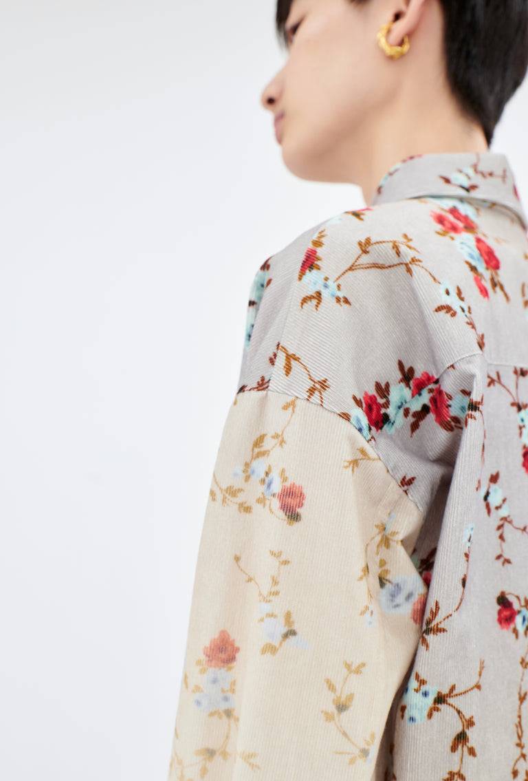 Odeeh Mini Bouquets Stamped Corduroy Degradé Bluse, Aqua Fabrik Onlineshop