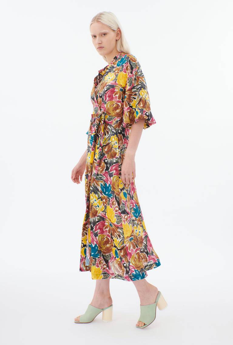 Odeeh Brush-Stroke Peonies Kleid, Tobacco Rabatt