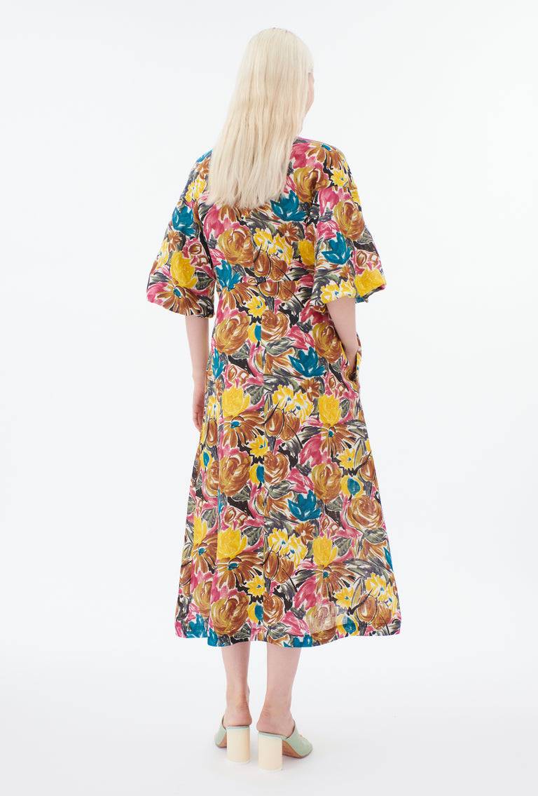 Odeeh Brush-Stroke Peonies Kleid, Tobacco Rabatt