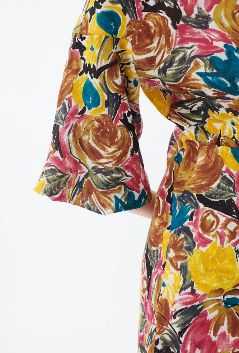 Odeeh Brush-Stroke Peonies Kleid, Tobacco Rabatt