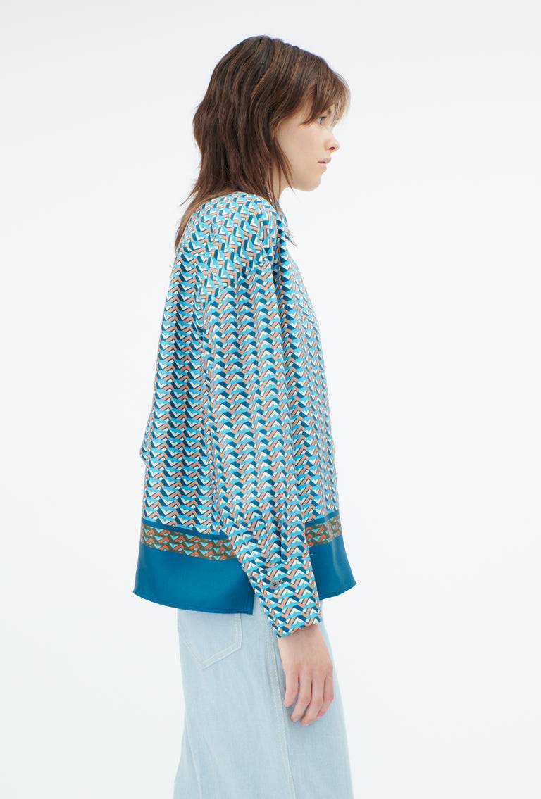 Odeeh Braided Graphics Bluse, Turquoise Blue Black Friday