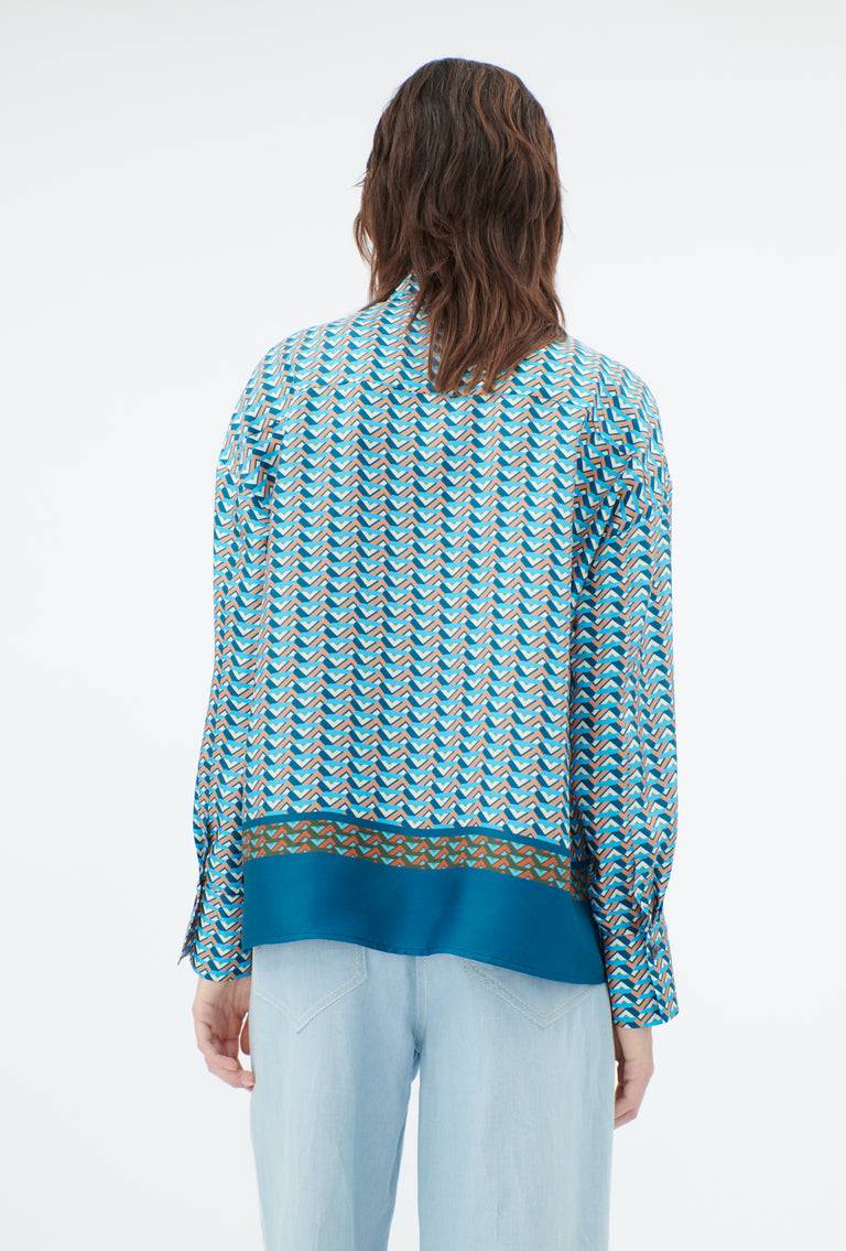 Odeeh Braided Graphics Bluse, Turquoise Blue Black Friday