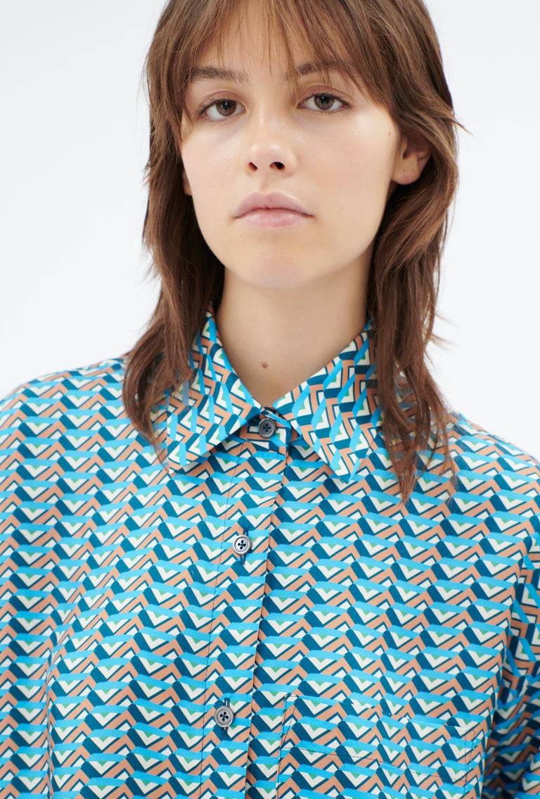 Odeeh Braided Graphics Bluse, Turquoise Blue Black Friday