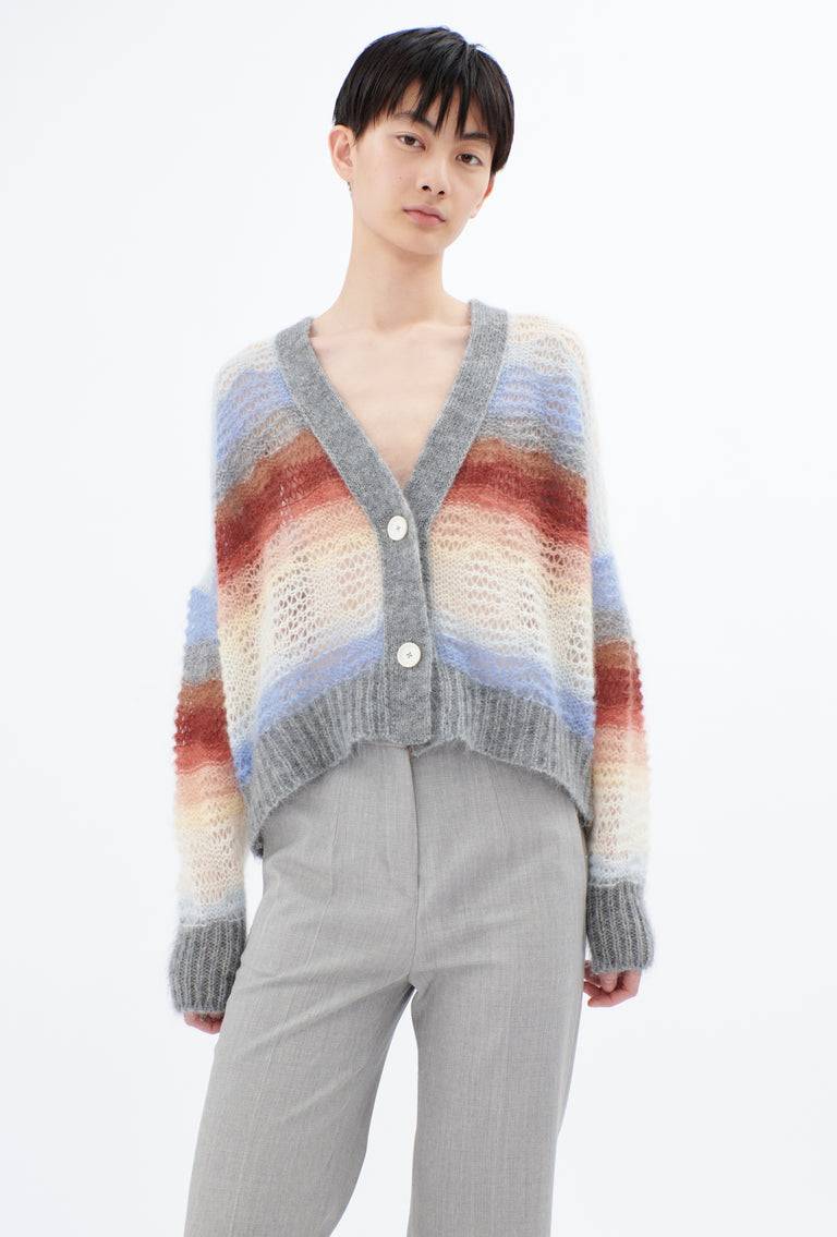 Odeeh Light Weight Mohair Mix Sunset Stripe Cardigan, Multicolor Super Sparpreis