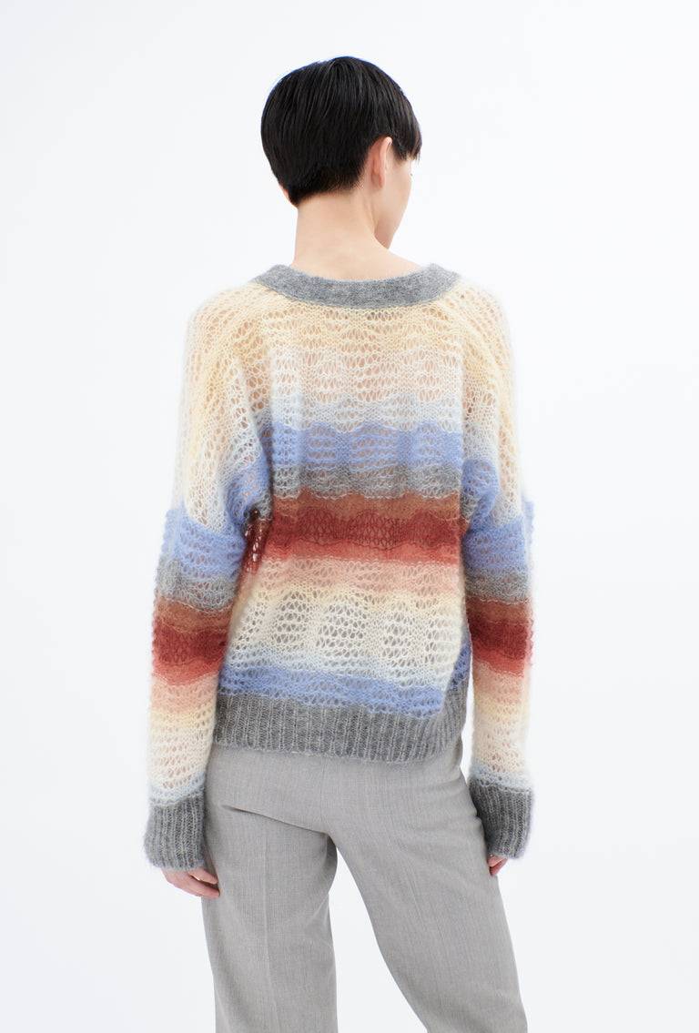Odeeh Light Weight Mohair Mix Sunset Stripe Cardigan, Multicolor Super Sparpreis