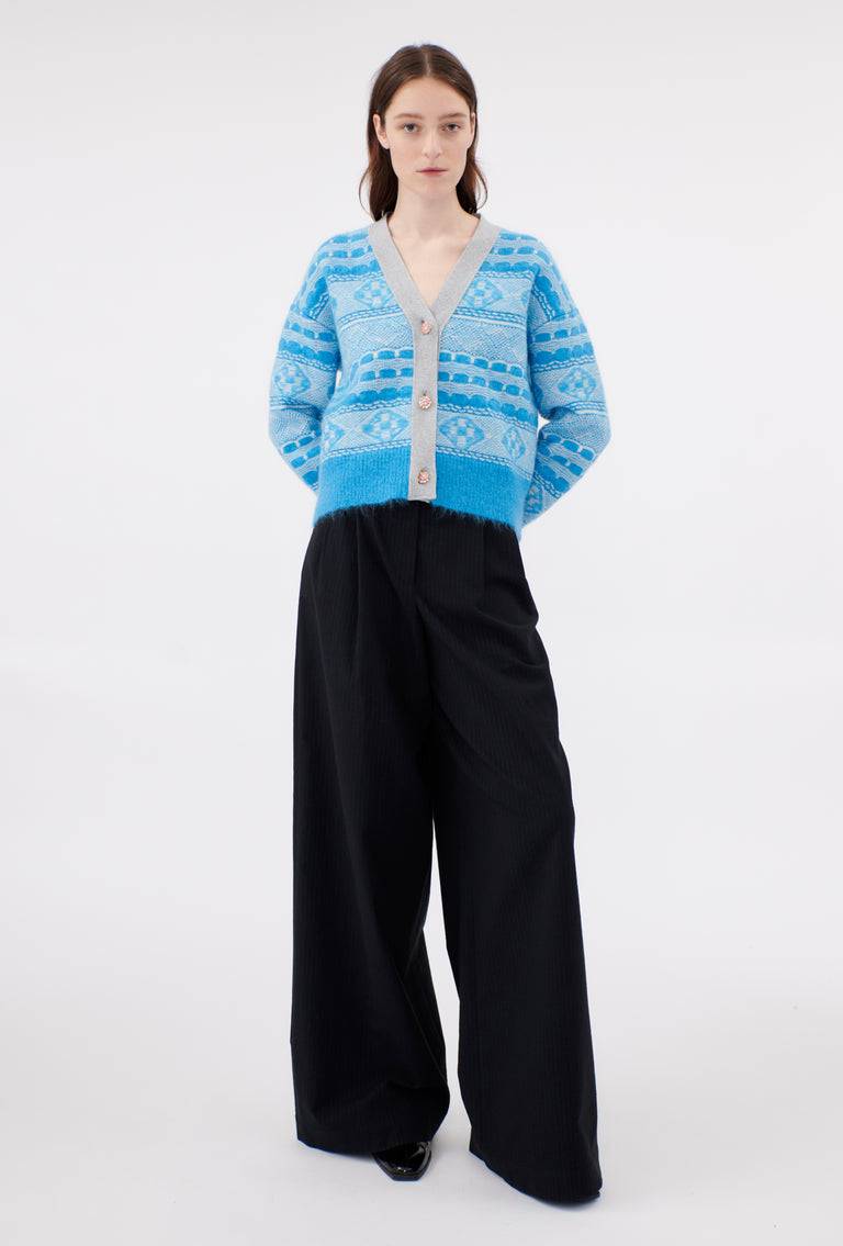 Odeeh Graphic Norwegian Cardigan, Himmelblau Auslauf