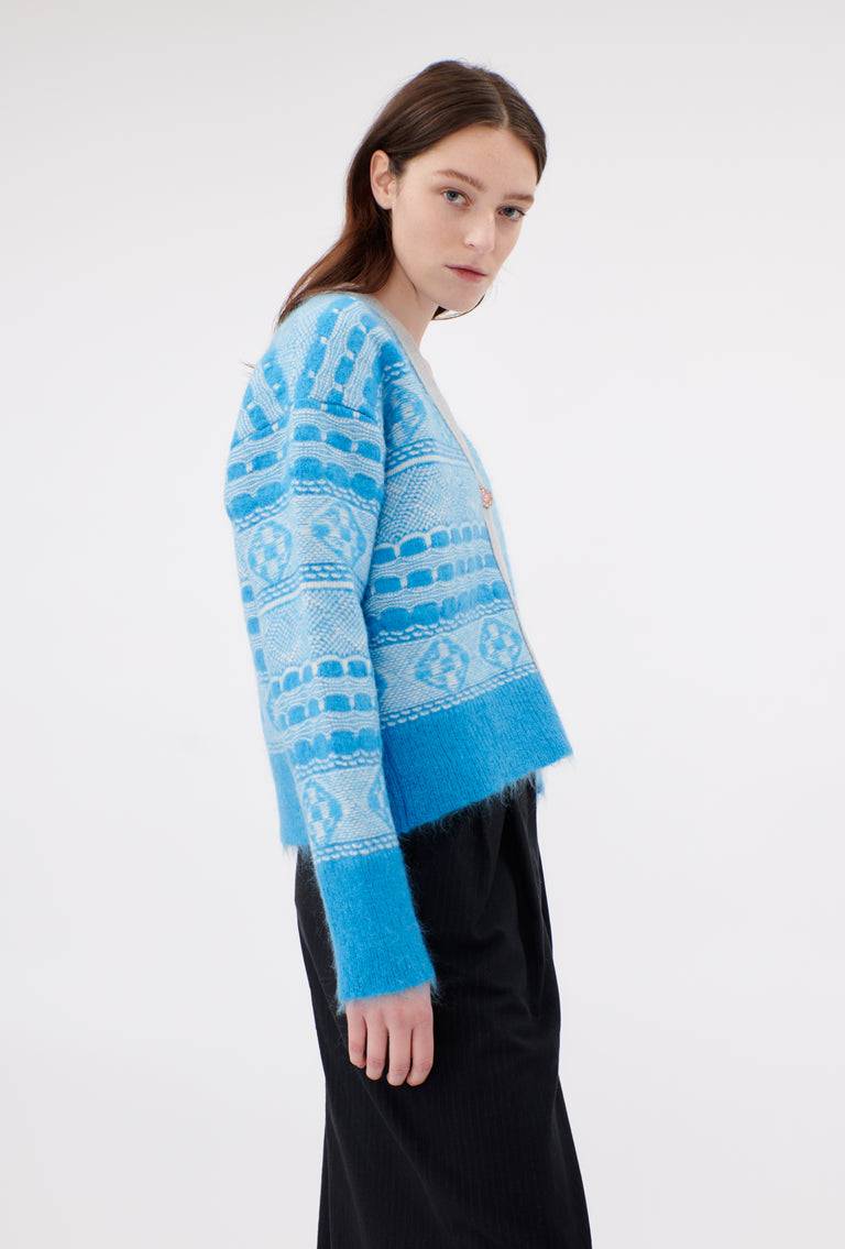 Odeeh Graphic Norwegian Cardigan, Himmelblau Auslauf