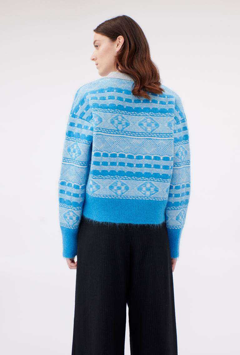 Odeeh Graphic Norwegian Cardigan, Himmelblau Auslauf