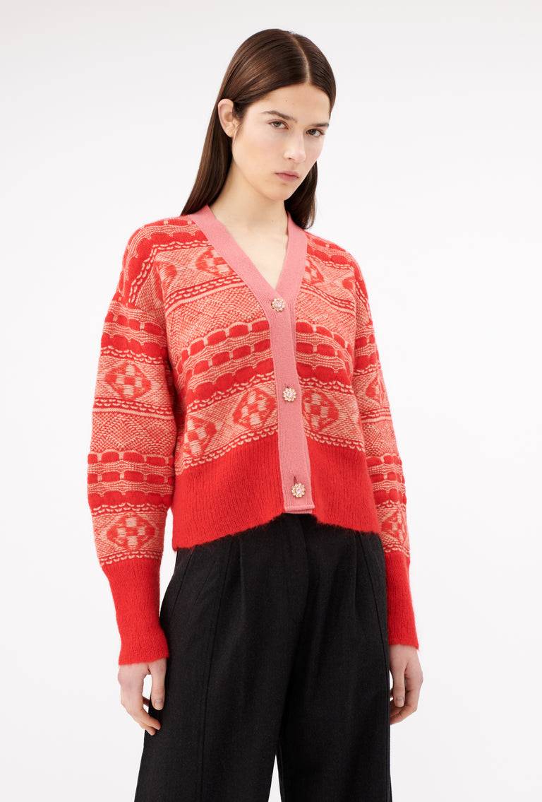 Odeeh Graphic Norwegian Cardigan, Geranium Fabrik Onlineshop
