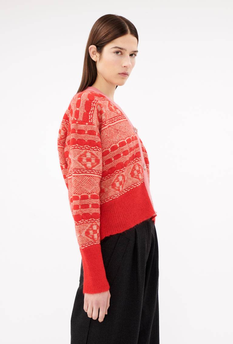 Odeeh Graphic Norwegian Cardigan, Geranium Fabrik Onlineshop