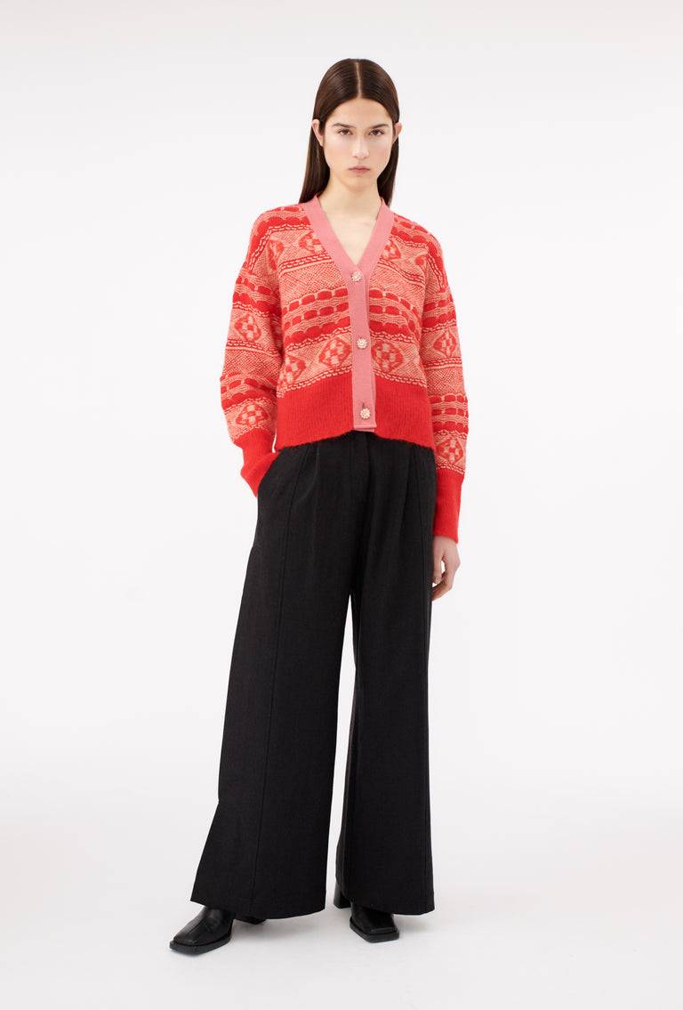 Odeeh Graphic Norwegian Cardigan, Geranium Fabrik Onlineshop