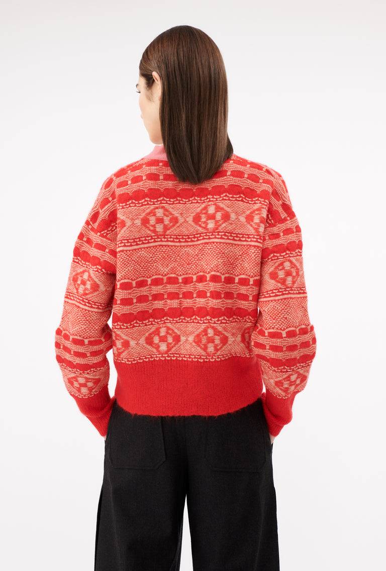 Odeeh Graphic Norwegian Cardigan, Geranium Fabrik Onlineshop
