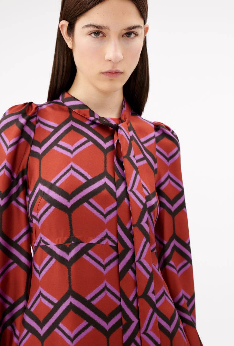 Odeeh Ribbon Zig Zag Kleid, Rusty Red Preisnachlass