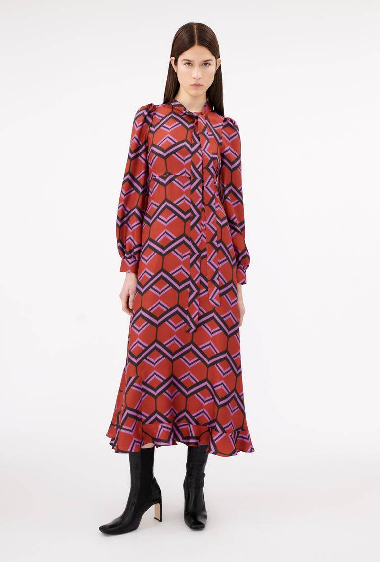 Odeeh Ribbon Zig Zag Kleid, Rusty Red Preisnachlass