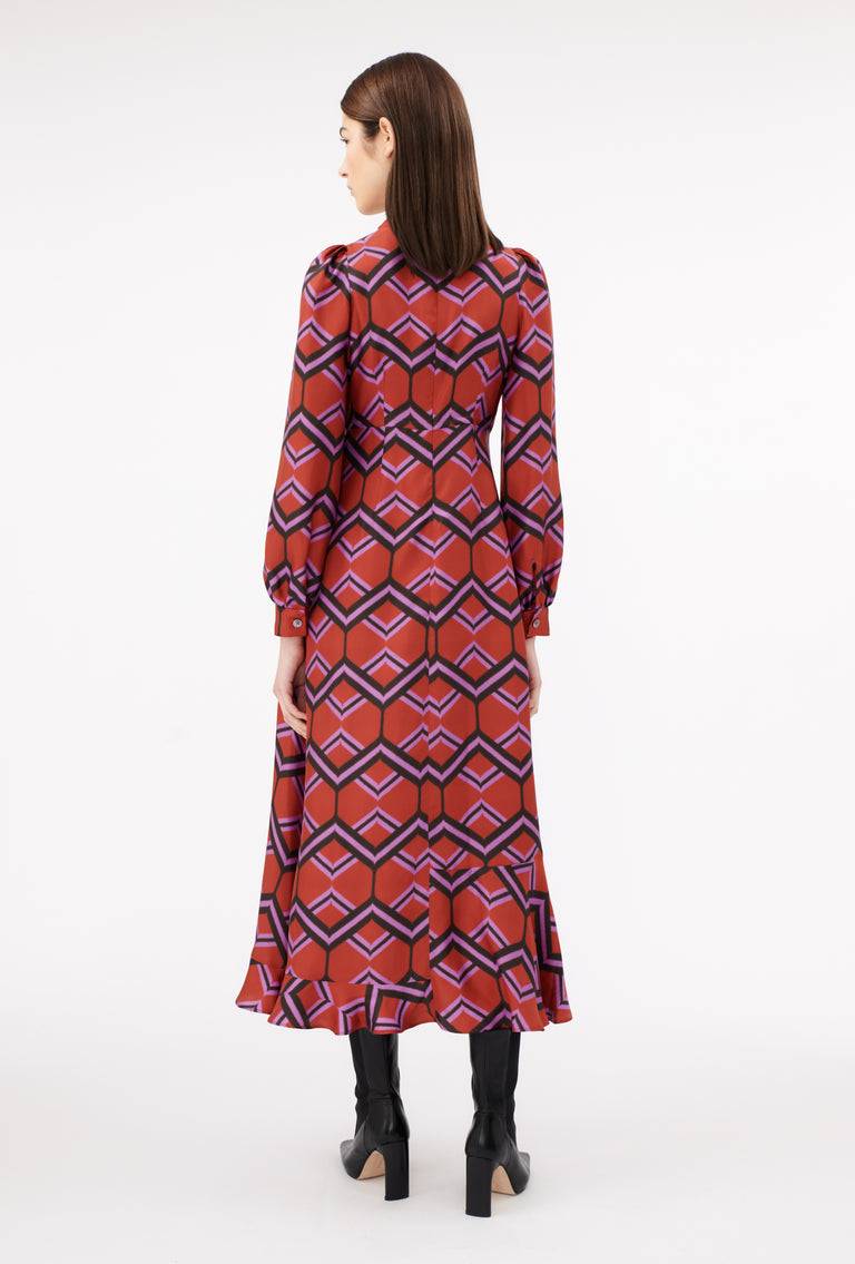 Odeeh Ribbon Zig Zag Kleid, Rusty Red Preisnachlass