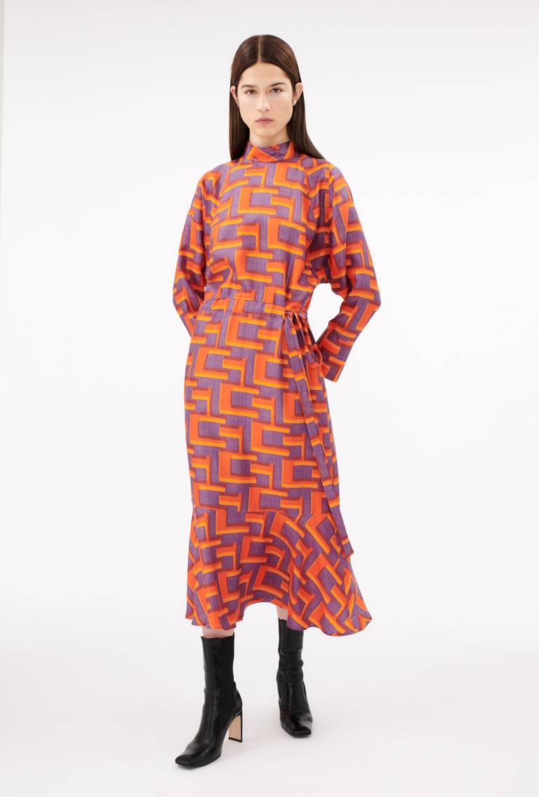 Odeeh Pop Art Maze Kleid, Glowing Orange Black Friday