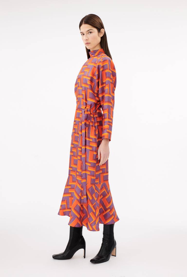 Odeeh Pop Art Maze Kleid, Glowing Orange Black Friday