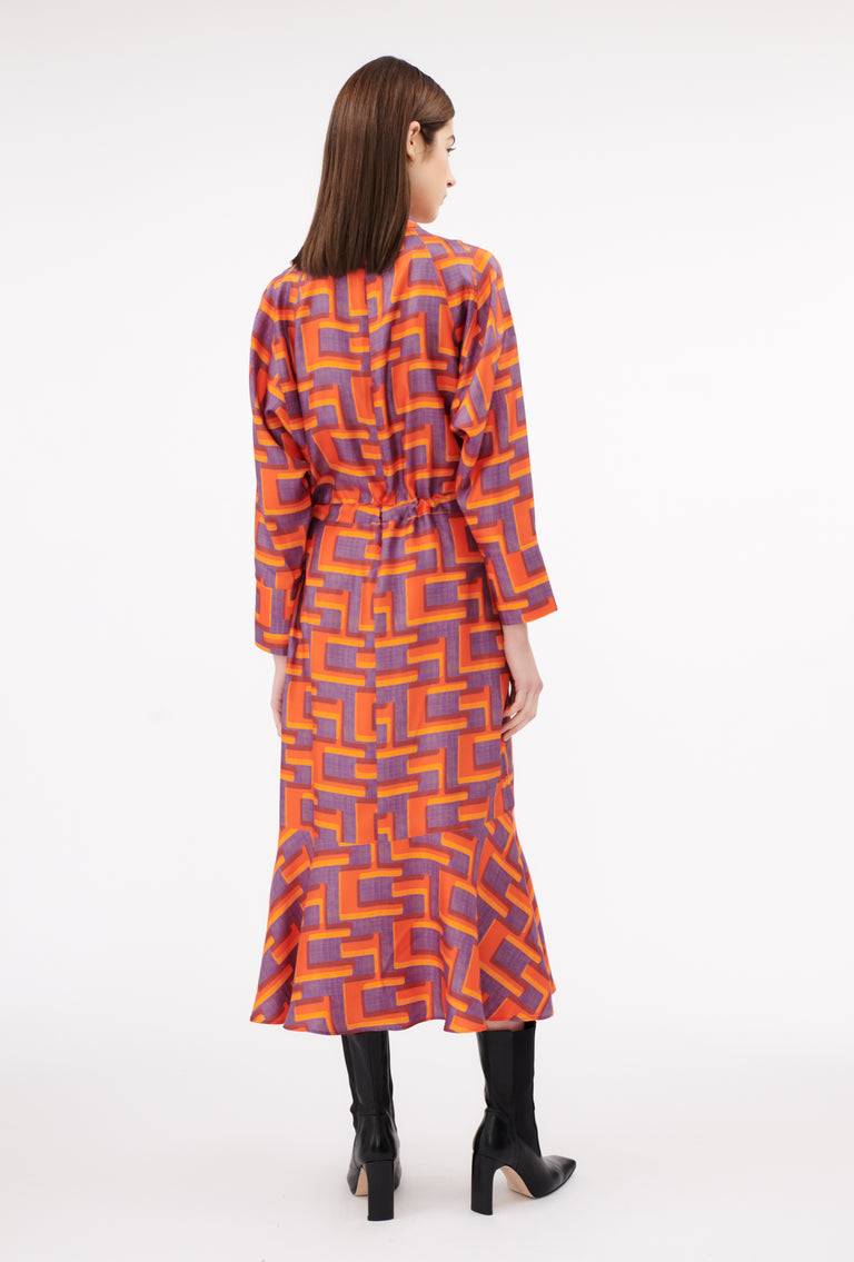 Odeeh Pop Art Maze Kleid, Glowing Orange Black Friday