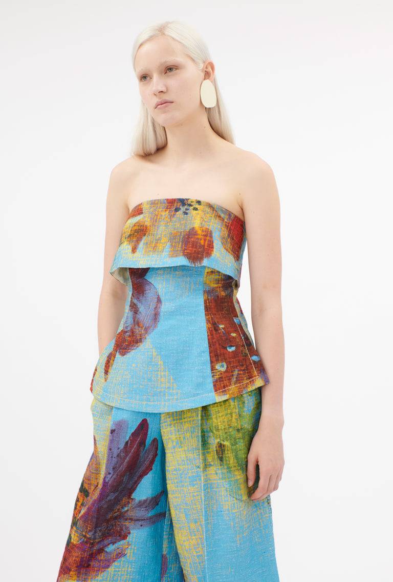 Odeeh Gouache Flowers Top, Caribbean blue Weihnachtsangebot