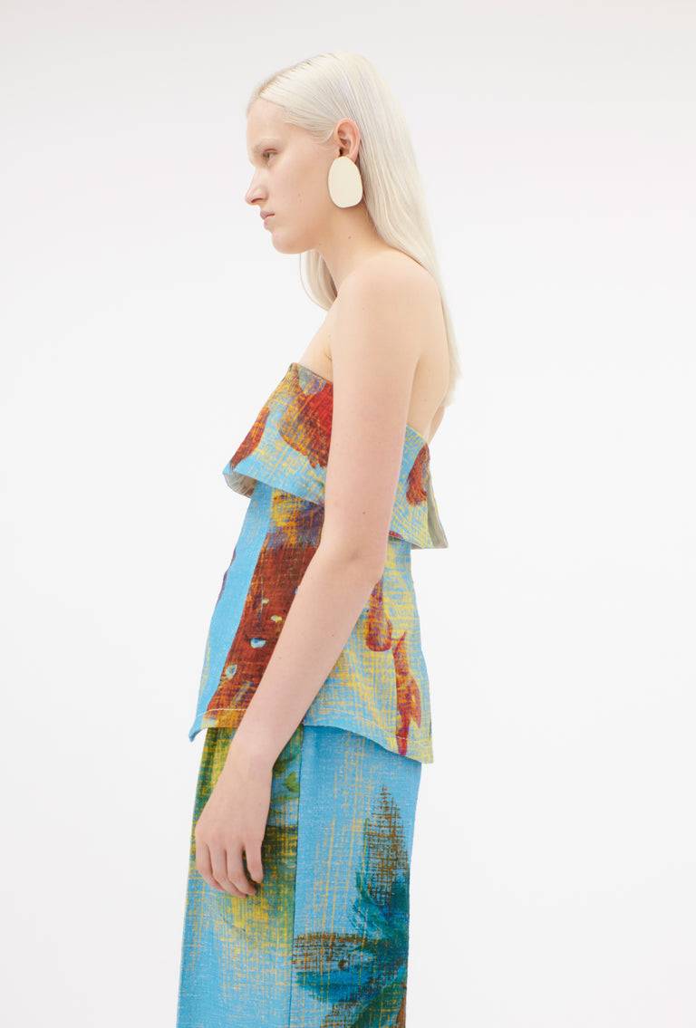 Odeeh Gouache Flowers Top, Caribbean blue Weihnachtsangebot