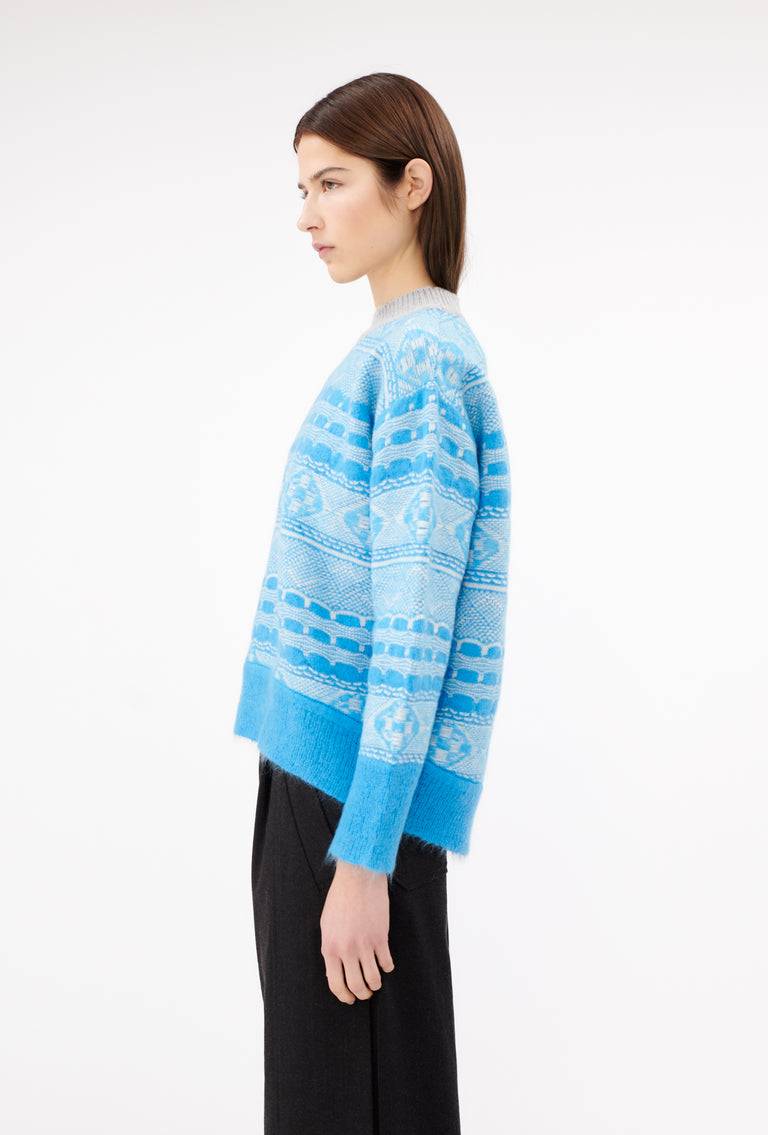 Odeeh Graphic Norwegian Pullover, Himmelblau Exklusive Angebote